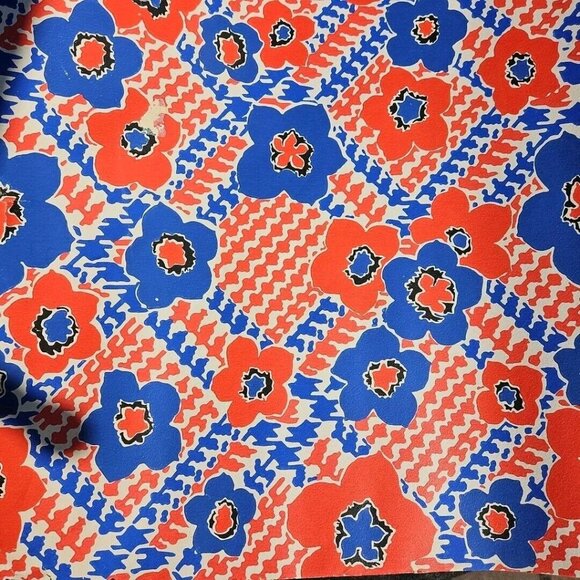 Vintage Wall Paper Flower Power Red Blue Houndstooth 60s 70s Wallpaper Roll - Picture 8 of 10